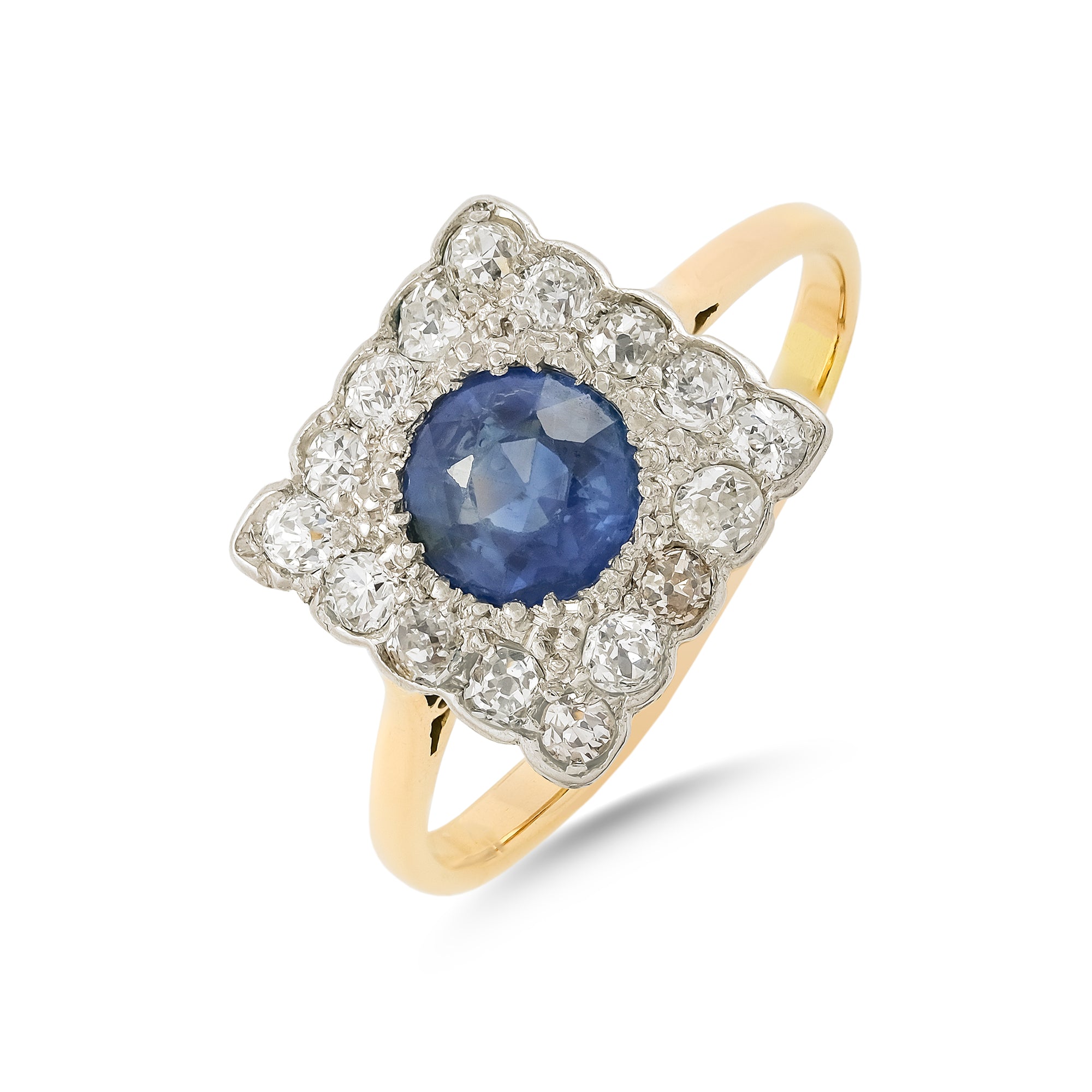 Vintage Square Fronted Sapphire and Diamond Cluster Ring
