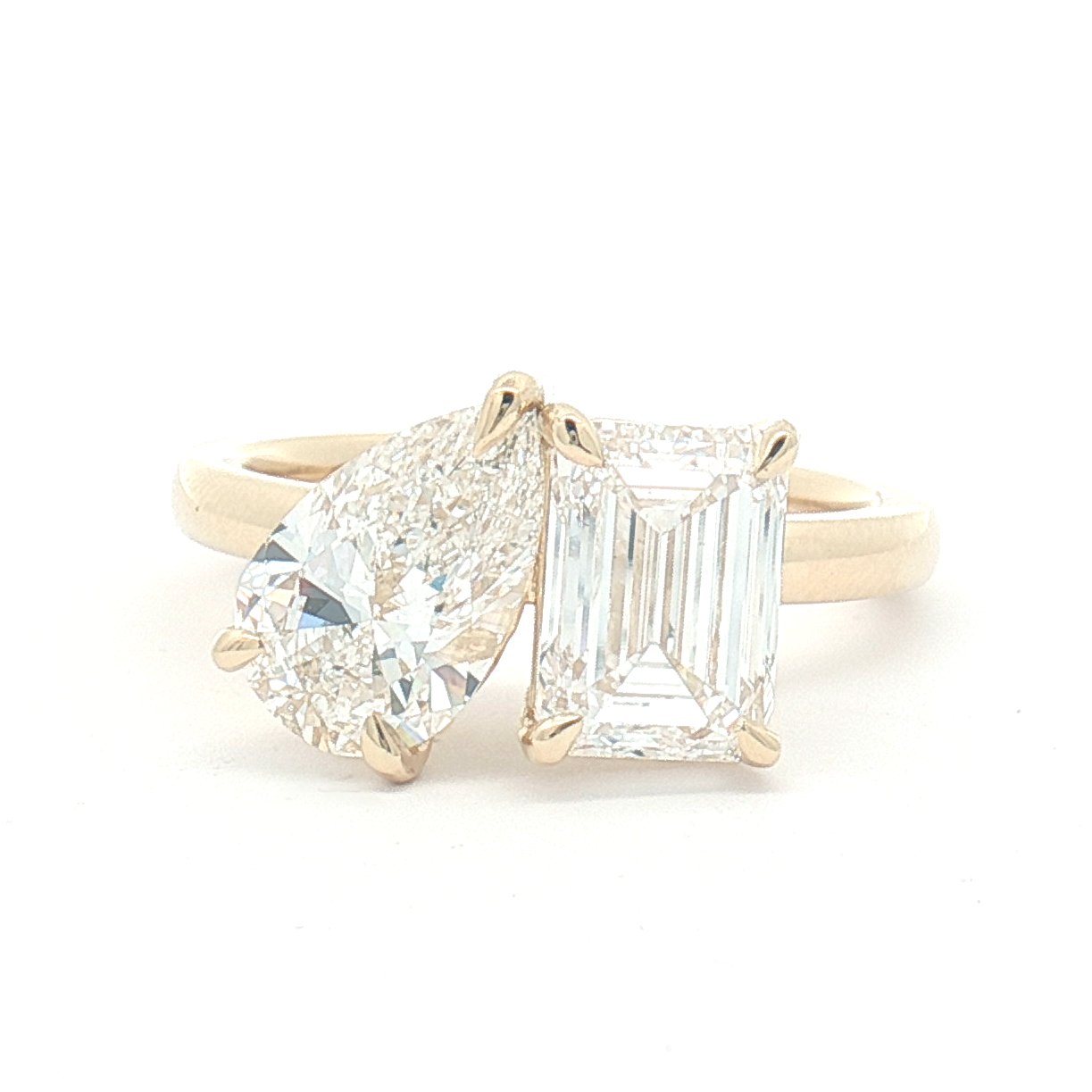 Lab Diamond Pear & Emerald cut Toi Et Moi Engagement Ring