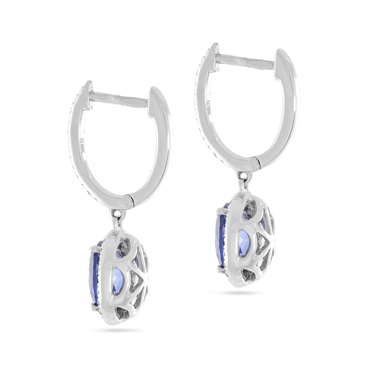 Vintage 18ct White Gold Tanzanite and Diamond Cluster Drop Earrings
