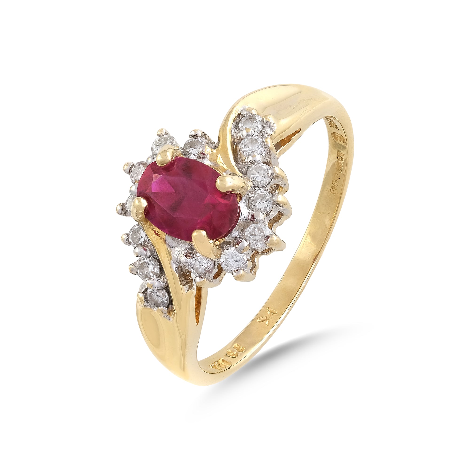 Vintage 18ct Yellow Gold Synthetic Ruby & Diamond Cluster Ring