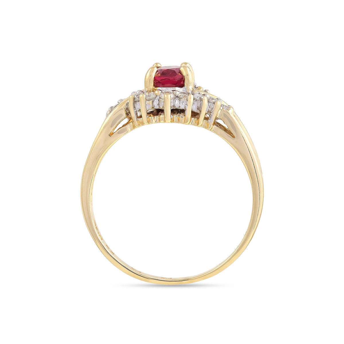 Vintage 18ct Yellow Gold Synthetic Ruby &amp; Diamond Cluster Ring