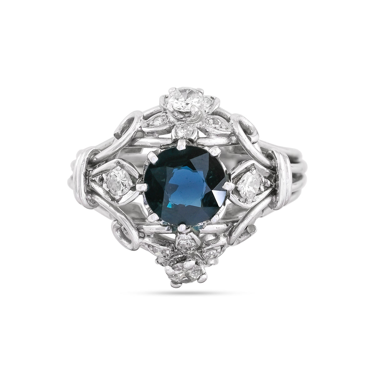 Vintage Platinum Sapphire and Diamond Cluster Ring