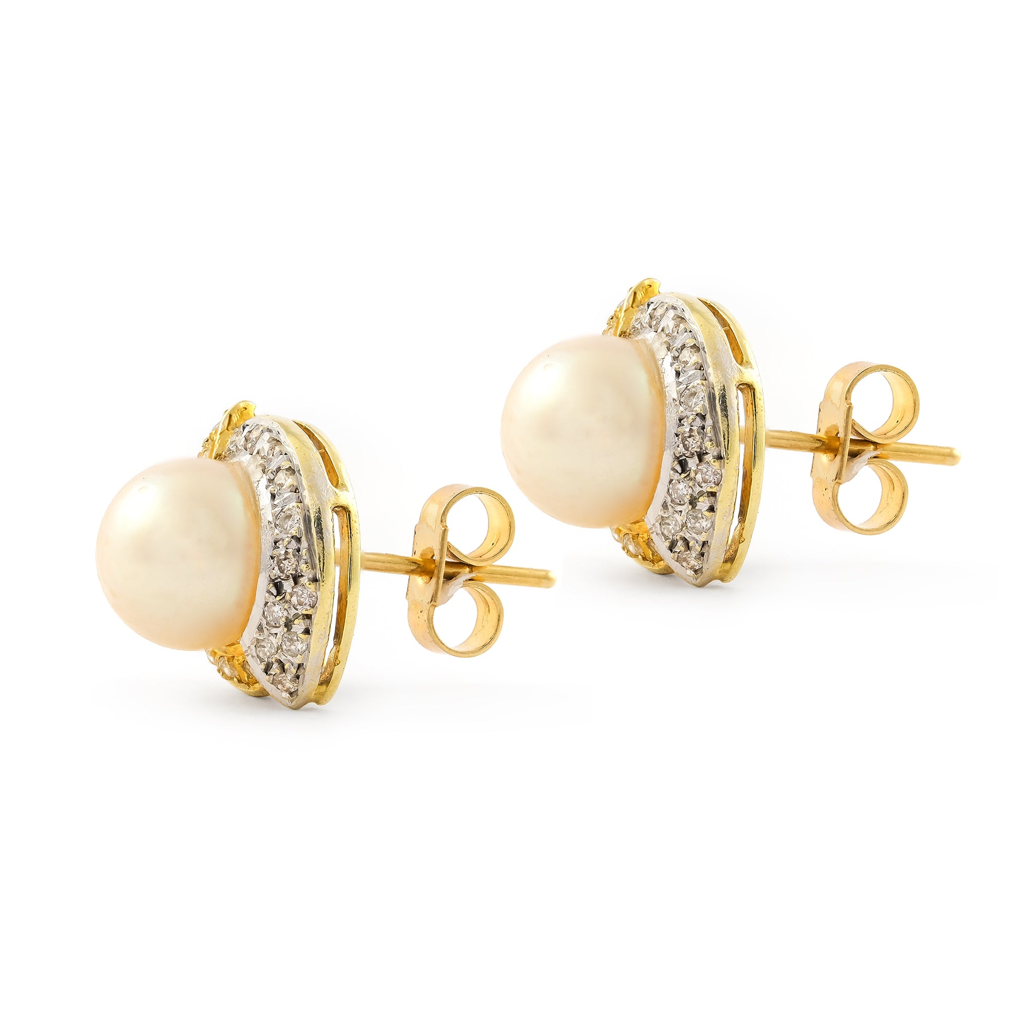 Vintage Two Colour Gold Opal & Diamond Stud Earrings