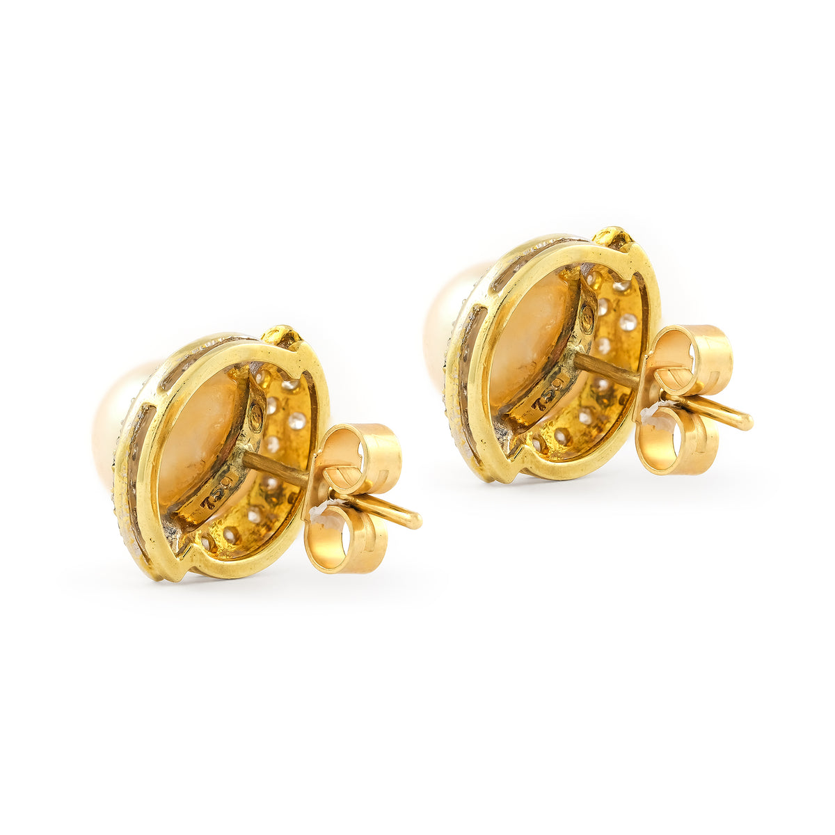 Vintage Two Colour Gold Opal &amp; Diamond Stud Earrings