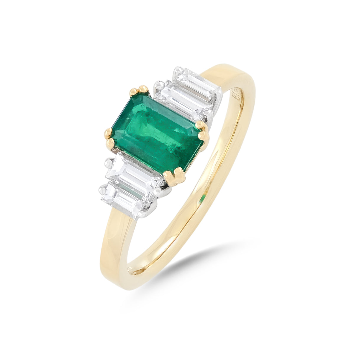 18ct Yellow Gold Five Stone Emerald &amp; Diamond Ring