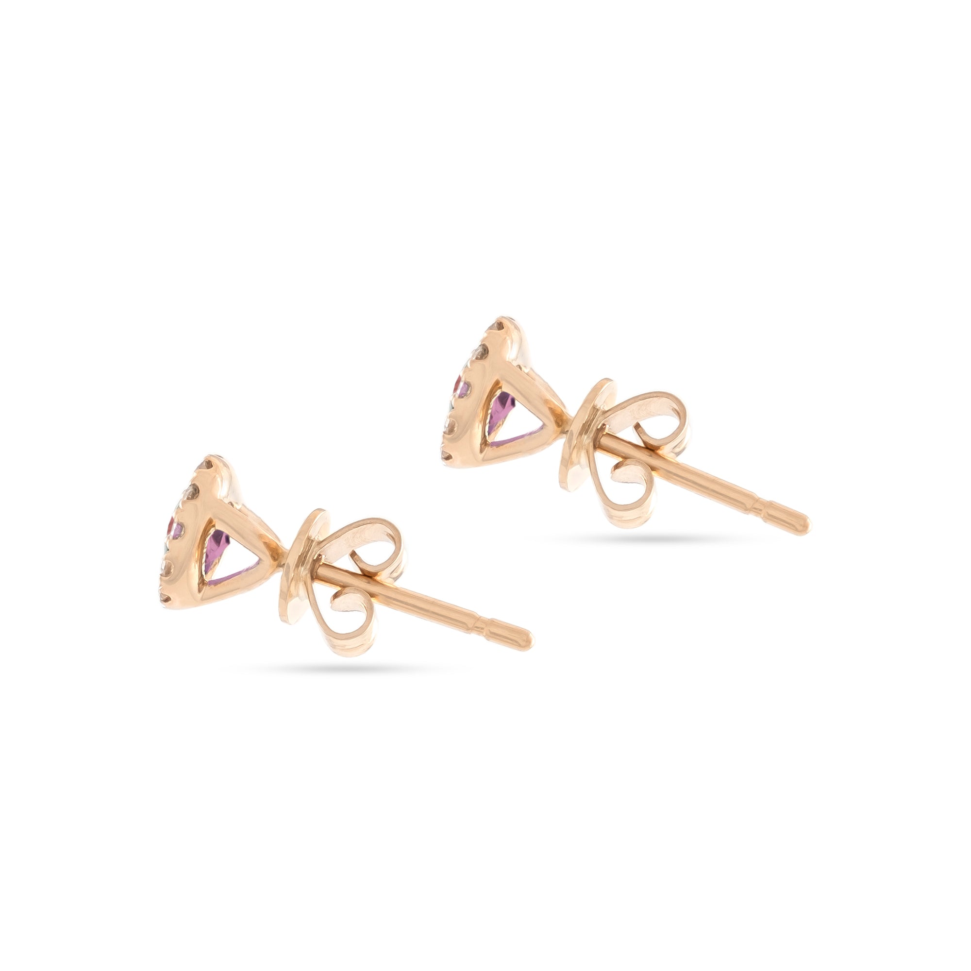 9ct Rose Gold Tourmaline and Diamond Halo Stud Earrings