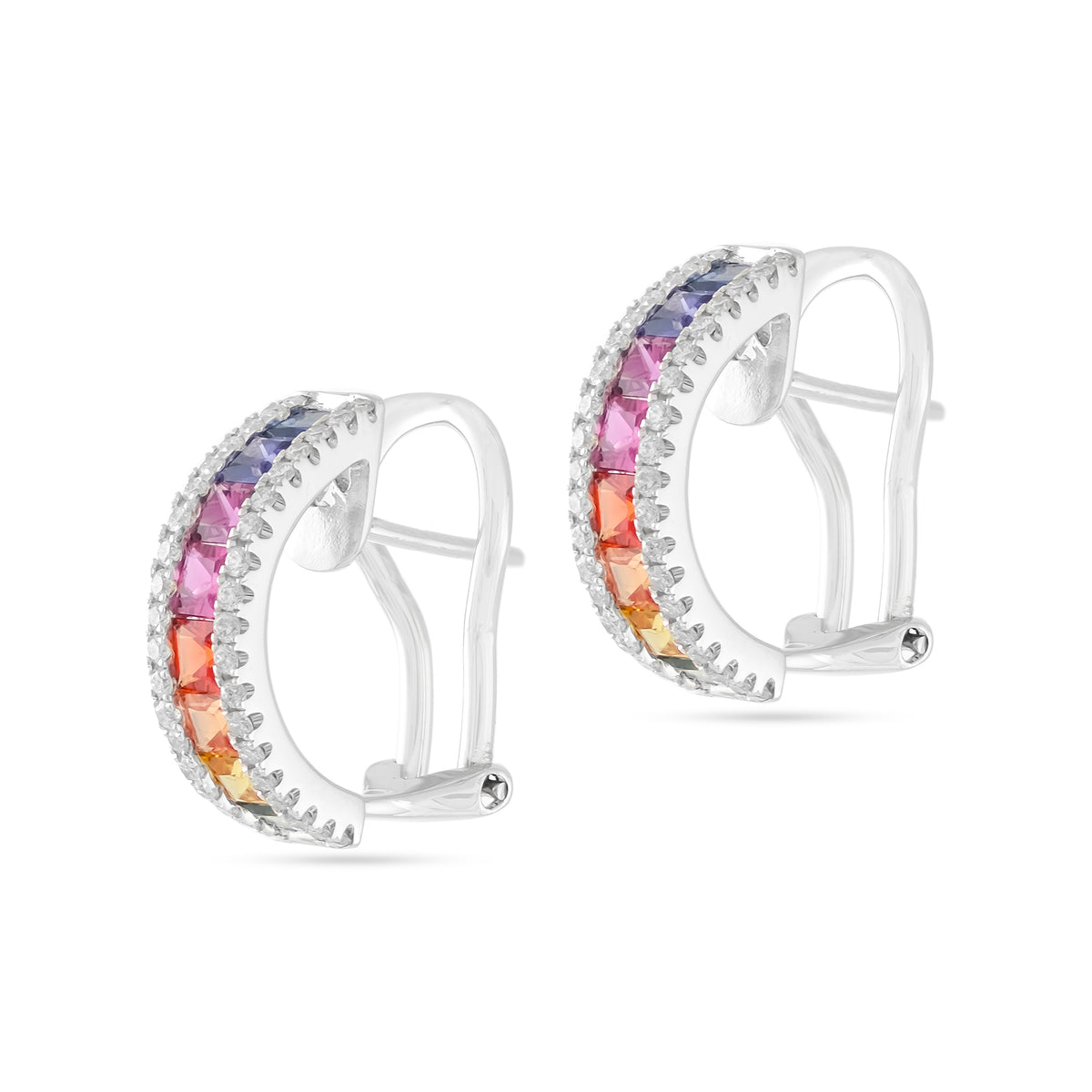 18ct White Gold Rainbow Sapphire Hoop Earrings