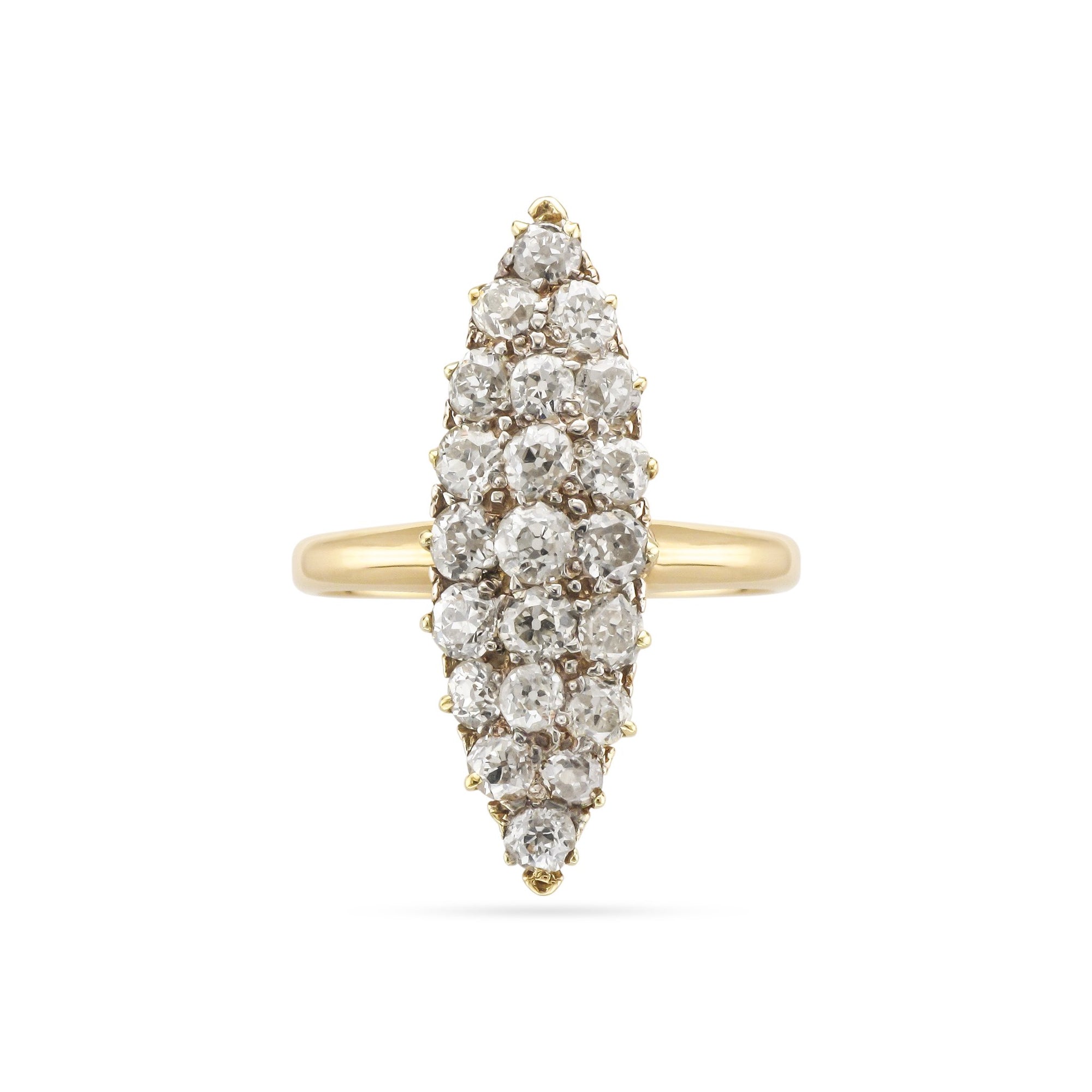 Vintage 18ct Yellow Gold Marquise Shape Diamond Cluster Ring
