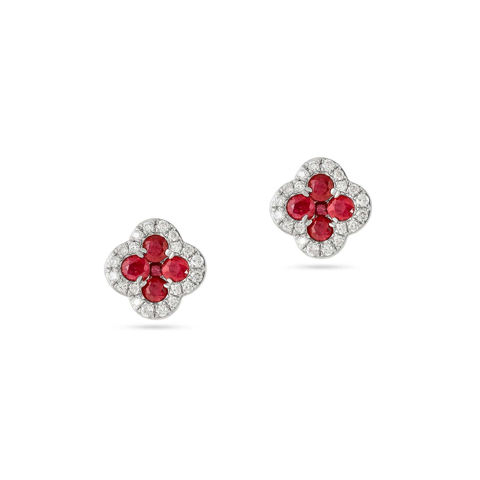 18ct White Gold Ruby and Diamond Clover Stud Earrings