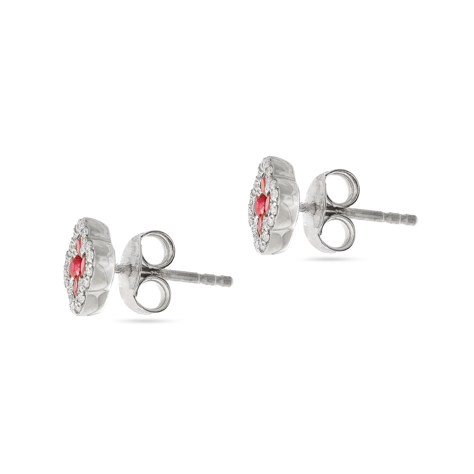 18ct White Gold Ruby and Diamond Clover Stud Earrings