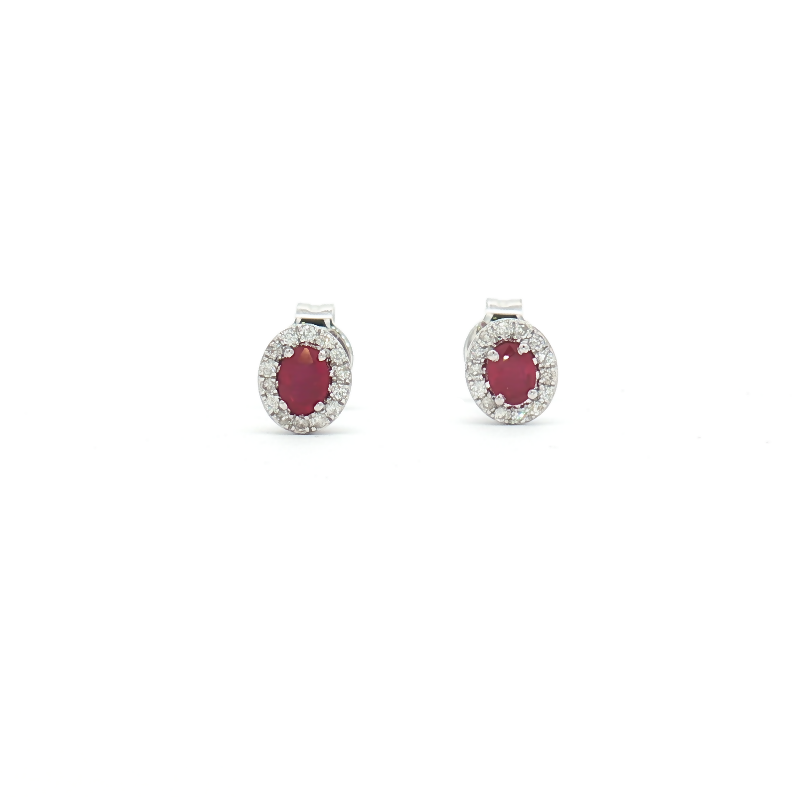 18ct White Gold Ruby and Diamond Halo Stud Earrings