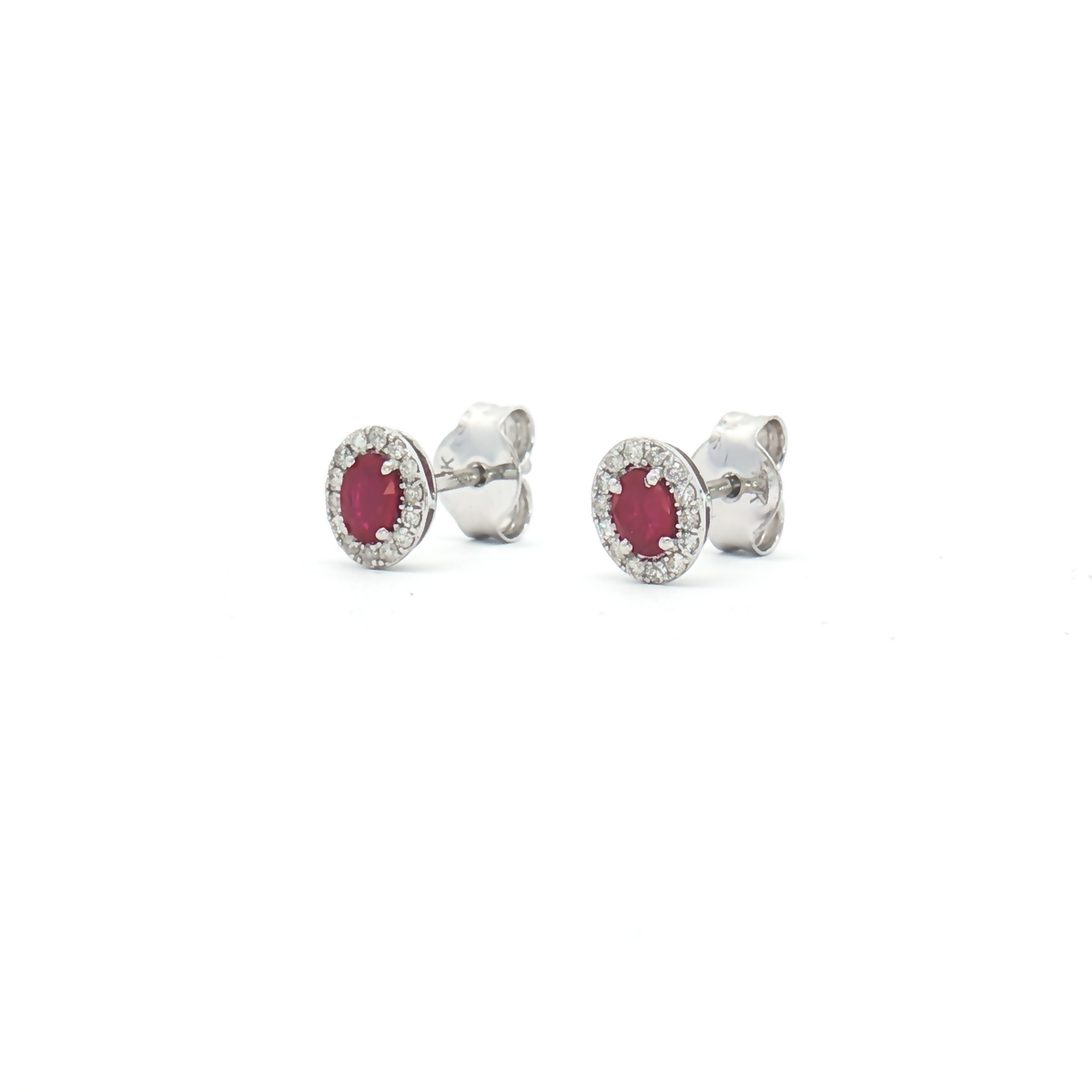 18ct White Gold Ruby and Diamond Halo Stud Earrings 1
