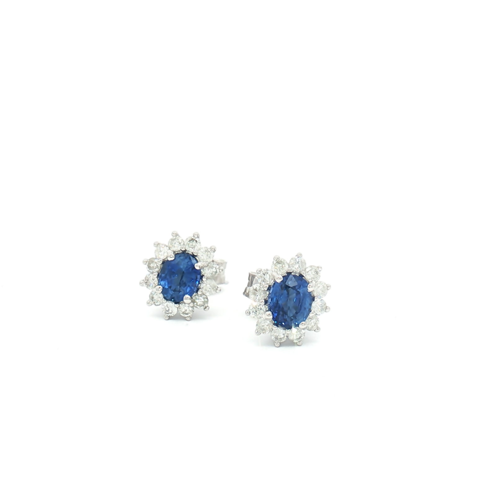 18ct White Gold Sapphire and Diamond Cluster Earrings