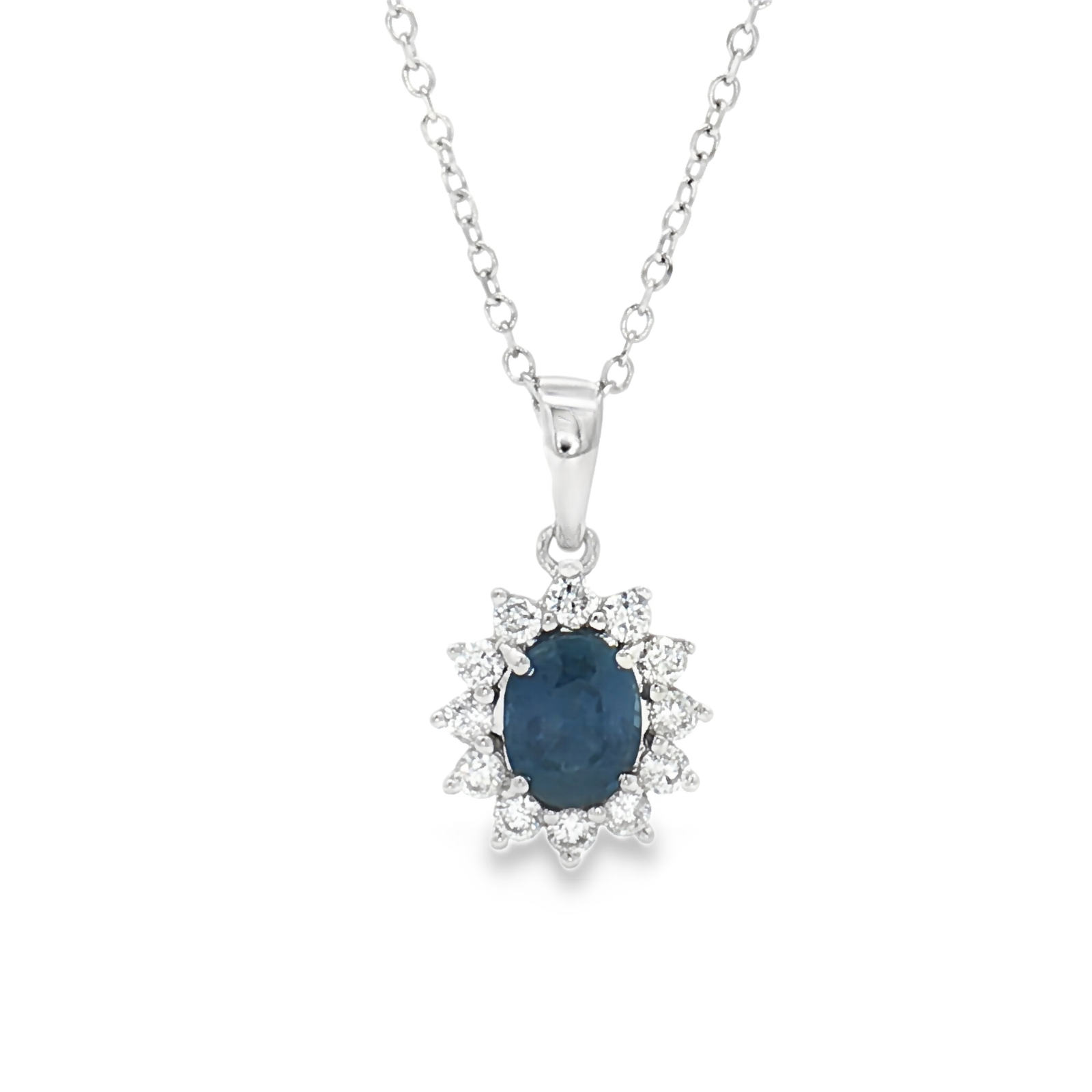 18ct White Gold Sapphire and Diamond Cluster Pendant