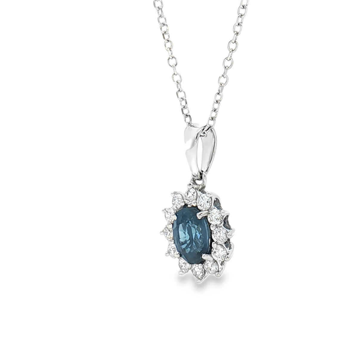 18ct White Gold Sapphire and Diamond Cluster Pendant