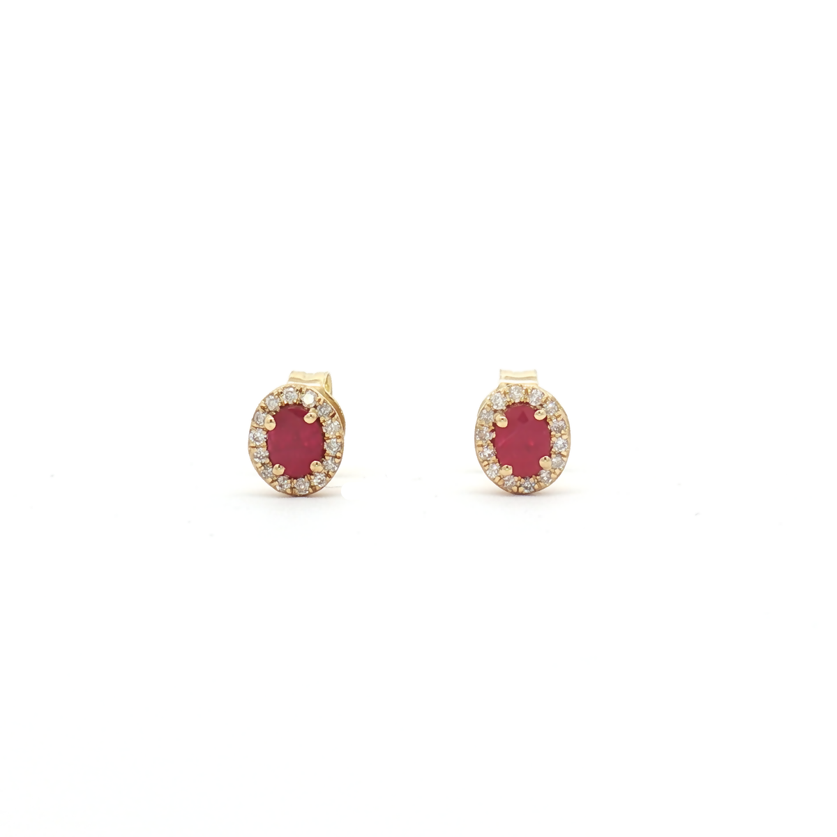 18ct Yellow Gold Ruby and Diamond Halo Stud Earrings