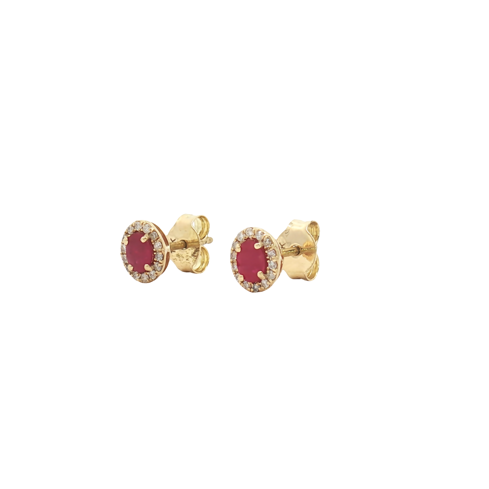 18ct Yellow Gold Ruby and Diamond Halo Stud Earrings