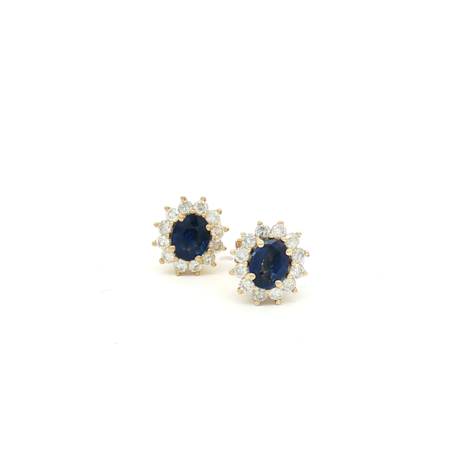 18ct Yellow Gold Sapphire and Diamond Cluster Earrings