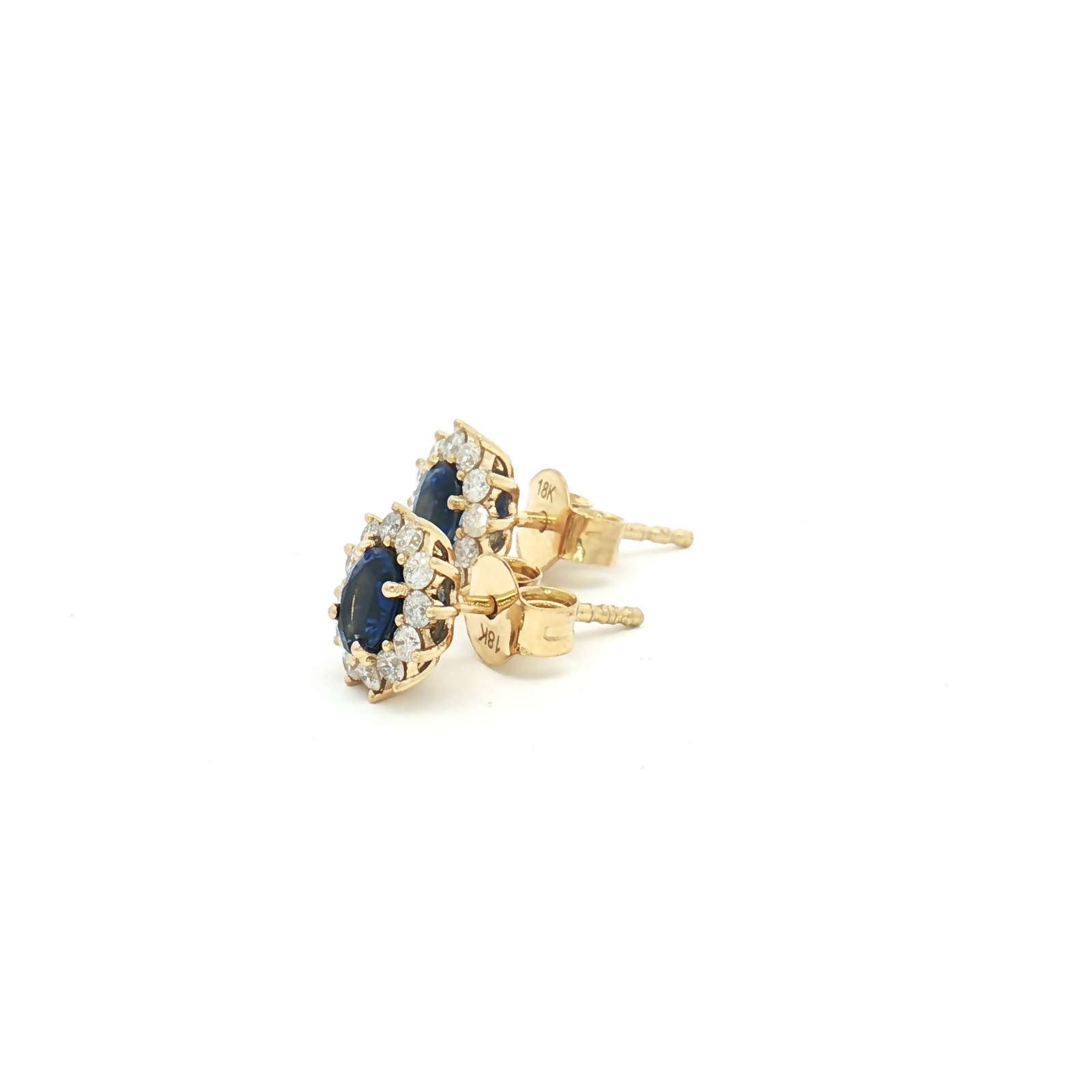 18ct Yellow Gold Sapphire and Diamond Cluster Earrings
