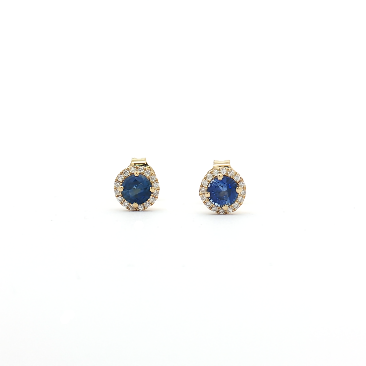 18ct Yellow Gold Sapphire and Diamond Halo Stud Earrings