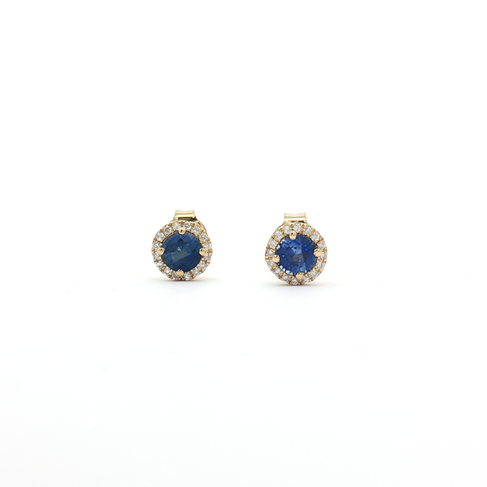 18ct Yellow Gold Sapphire and Diamond Halo Stud Earrings