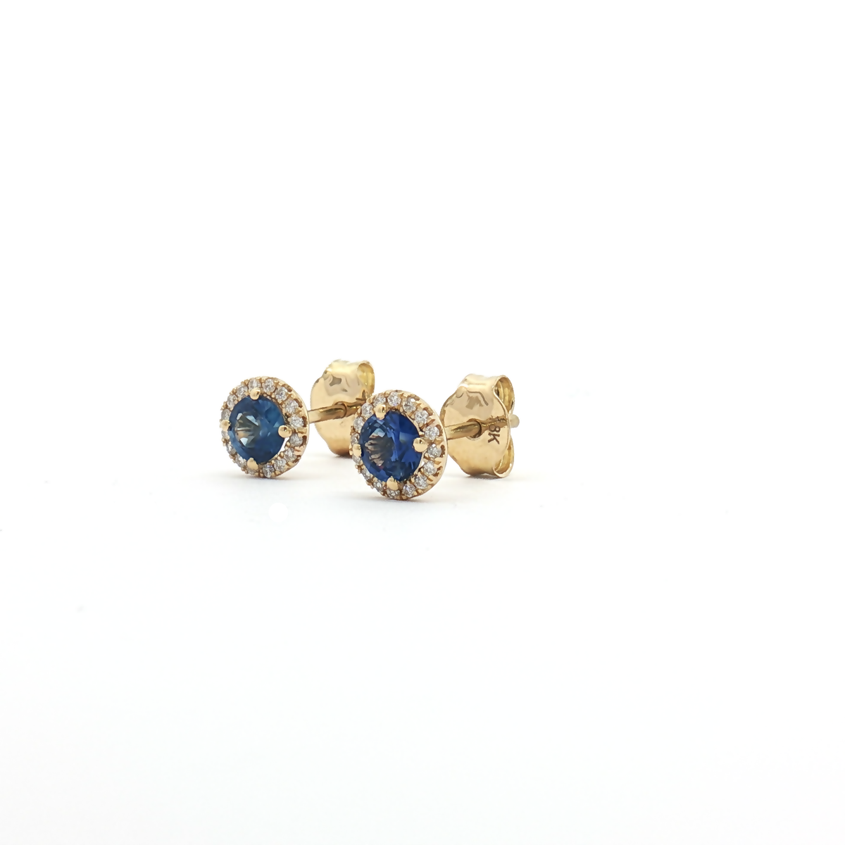 18ct Yellow Gold Sapphire and Diamond Halo Stud Earrings