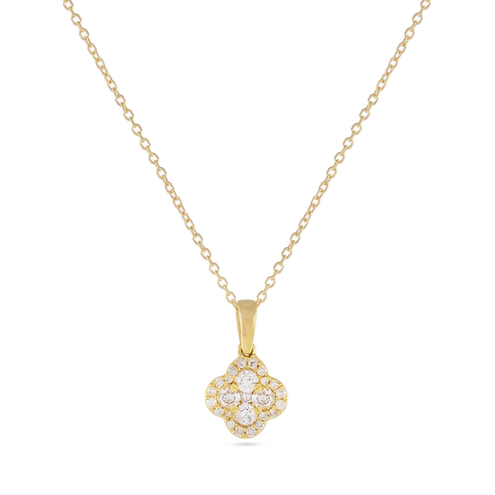 18ct Yellow Gold and Diamond Clover Pendant On Chain