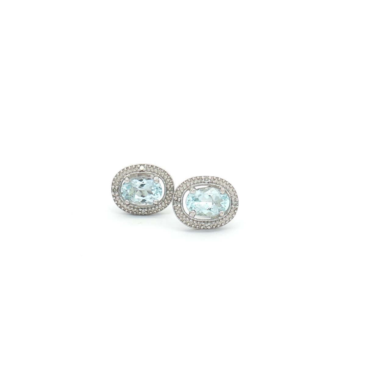 9ct White Gold Aquamarine and Diamond Stud Earrings
