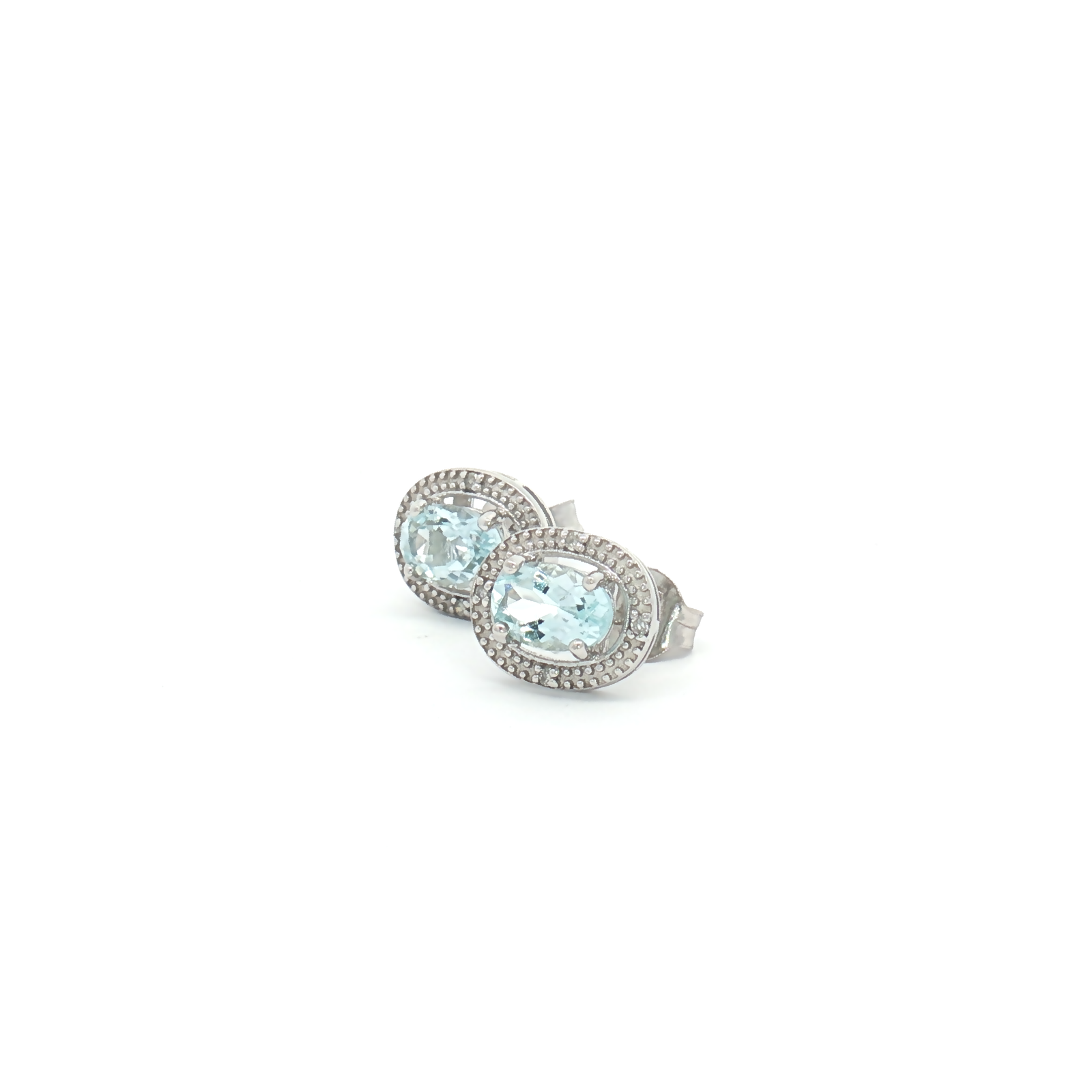 9ct White Gold Aquamarine and Diamond Stud Earrings