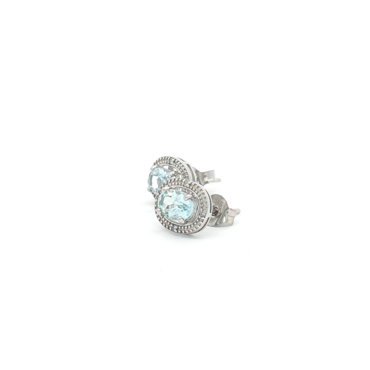 9ct White Gold Aquamarine and Diamond Stud Earrings