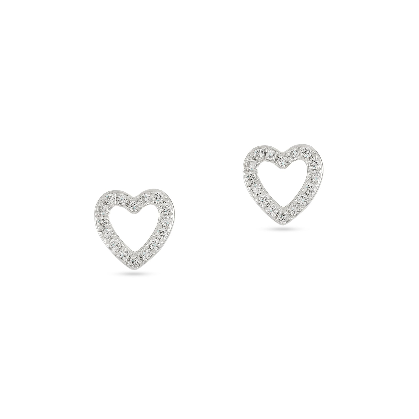 9ct White Gold Diamond Heart Stud Earrings