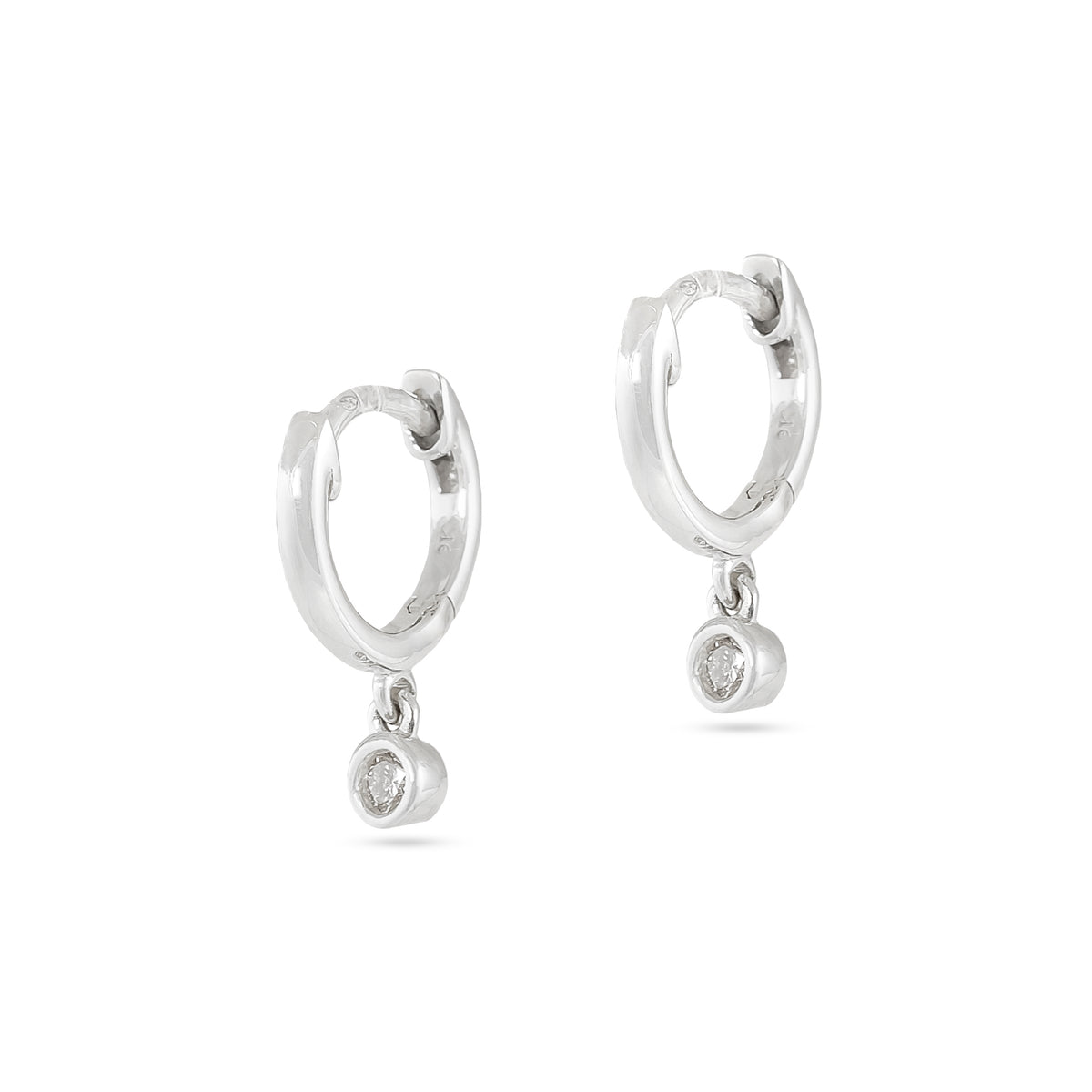 9ct White Gold Diamond Hoop Drop Earrings