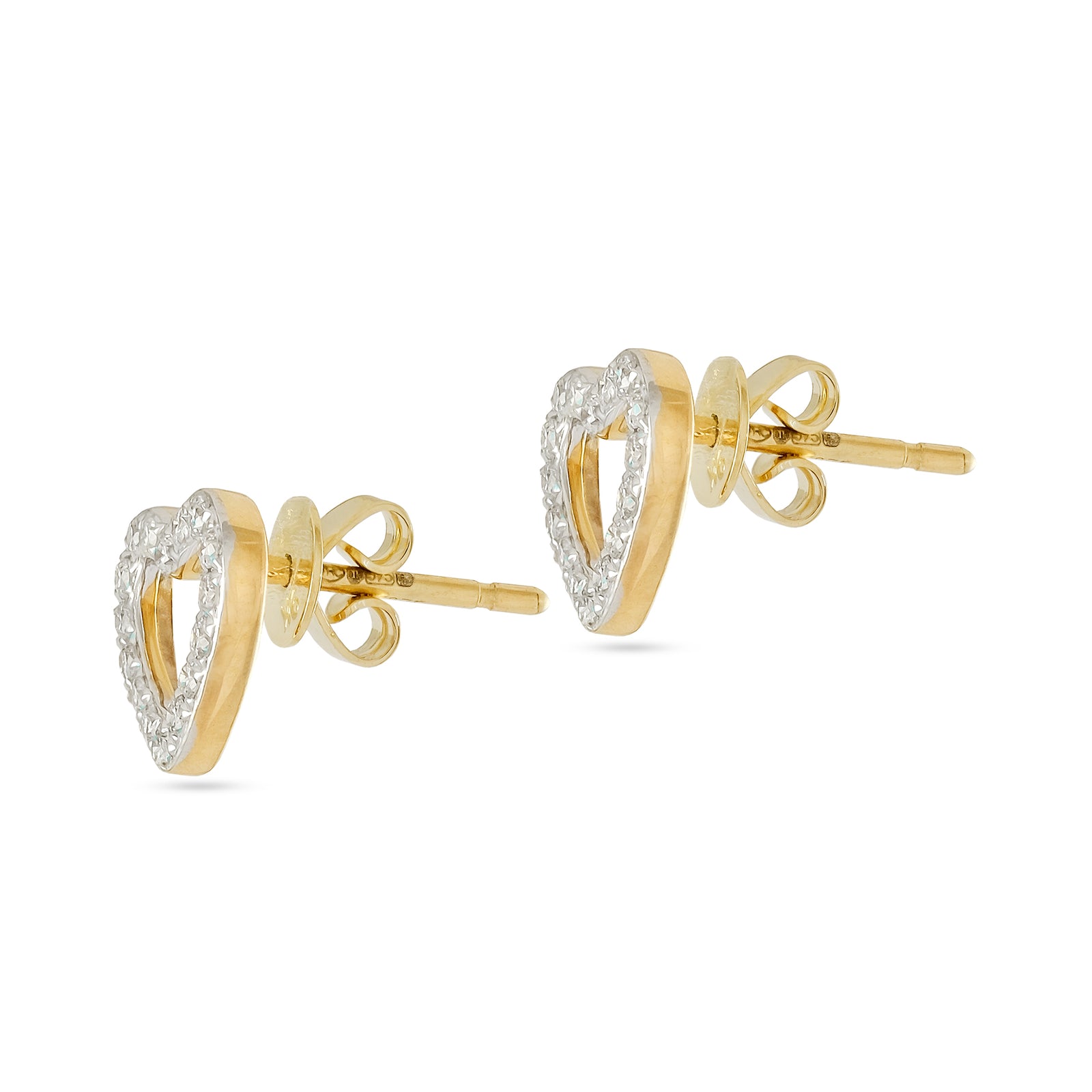 9ct Yellow Gold 0.21ct Diamond Heart Stud Earrings