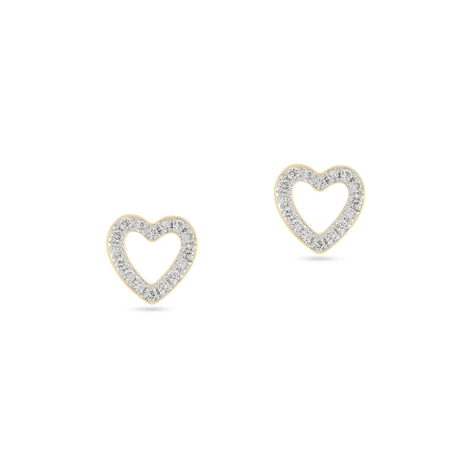 9ct Yellow Gold Diamond Heart Stud Earrings