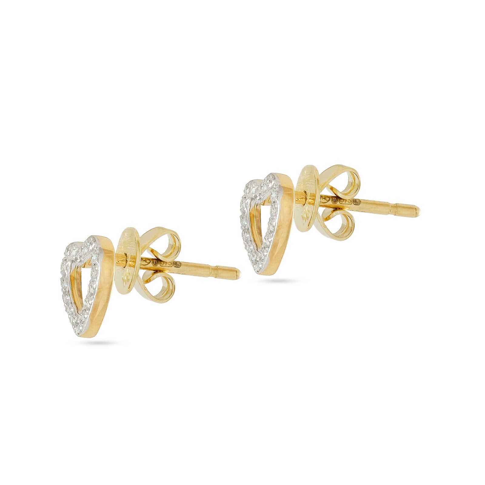 9ct Yellow Gold Diamond Heart Stud Earrings