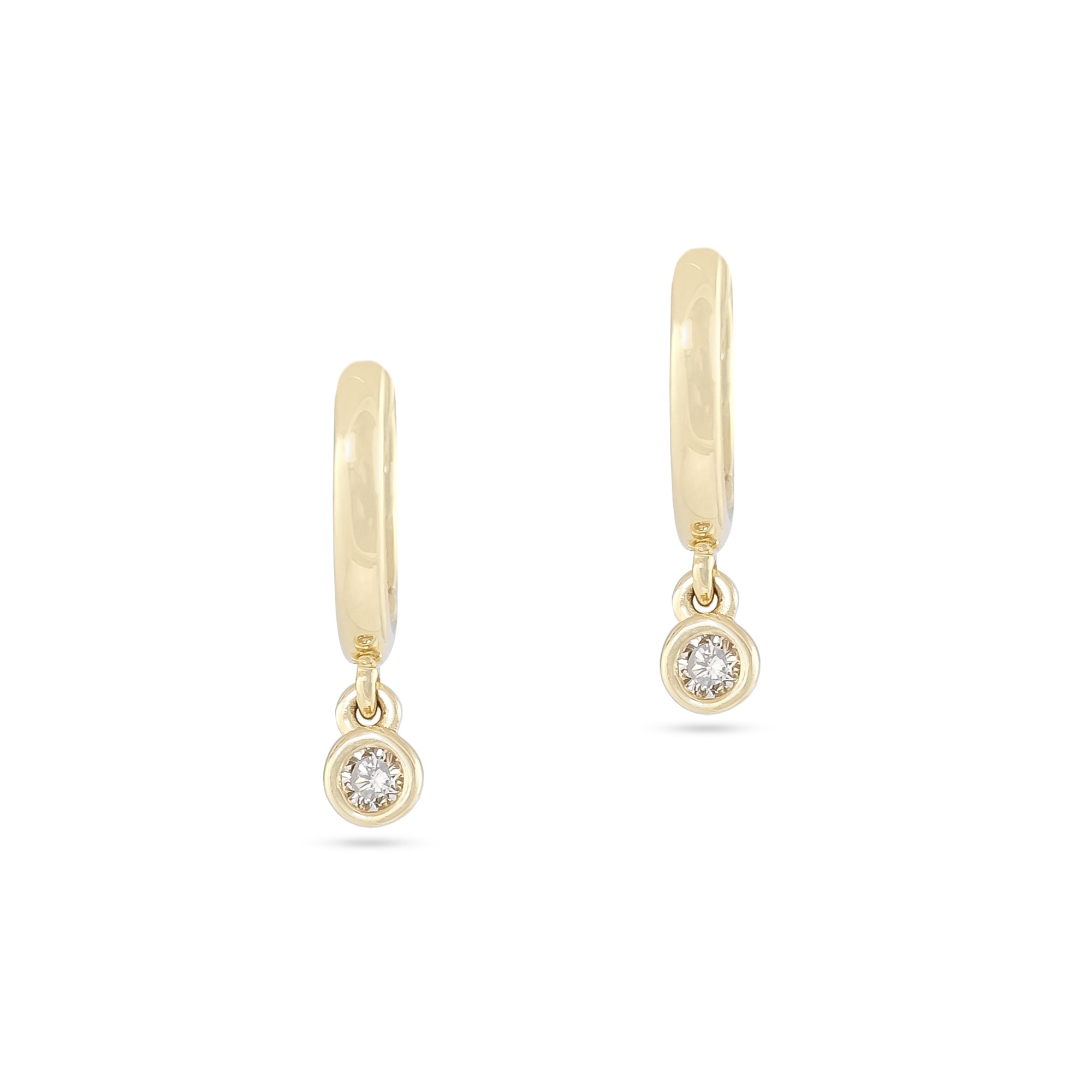 9ct Yellow Gold Diamond Hoop Drop Earrings