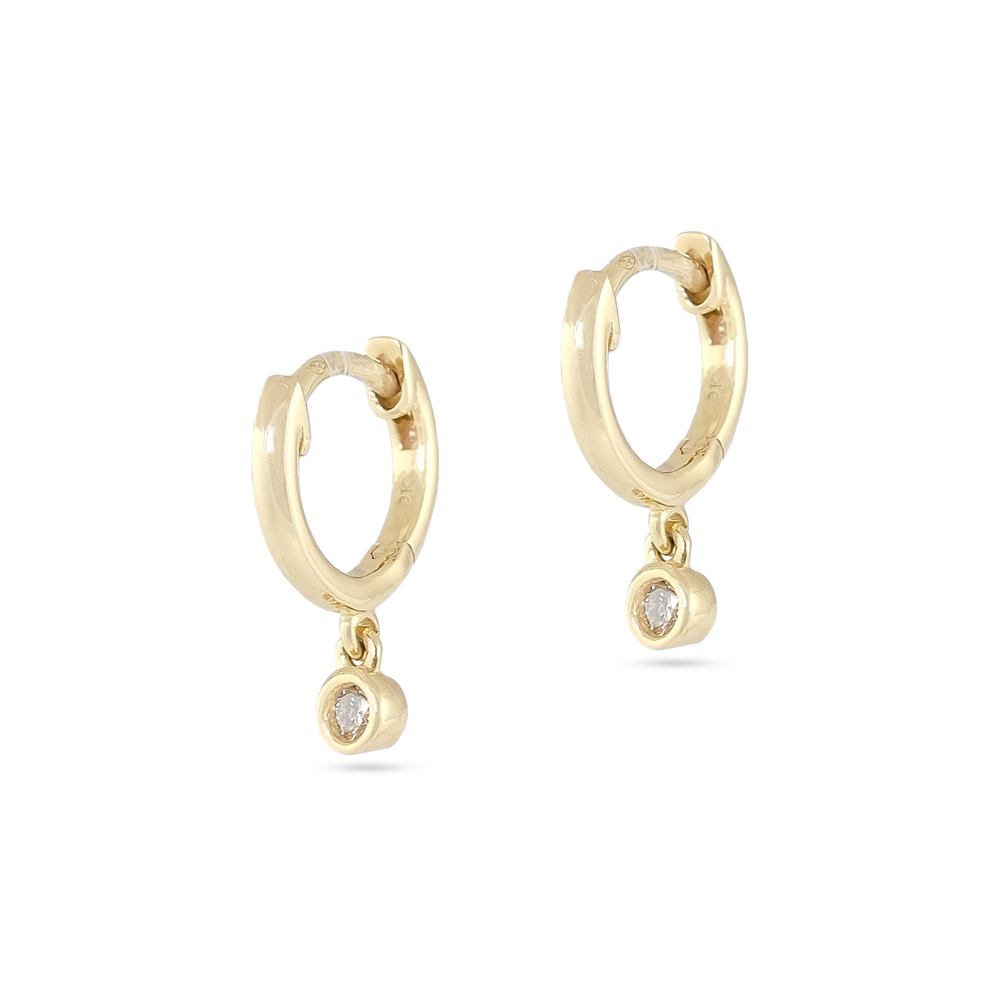 9ct Yellow Gold Diamond Hoop Drop Earrings