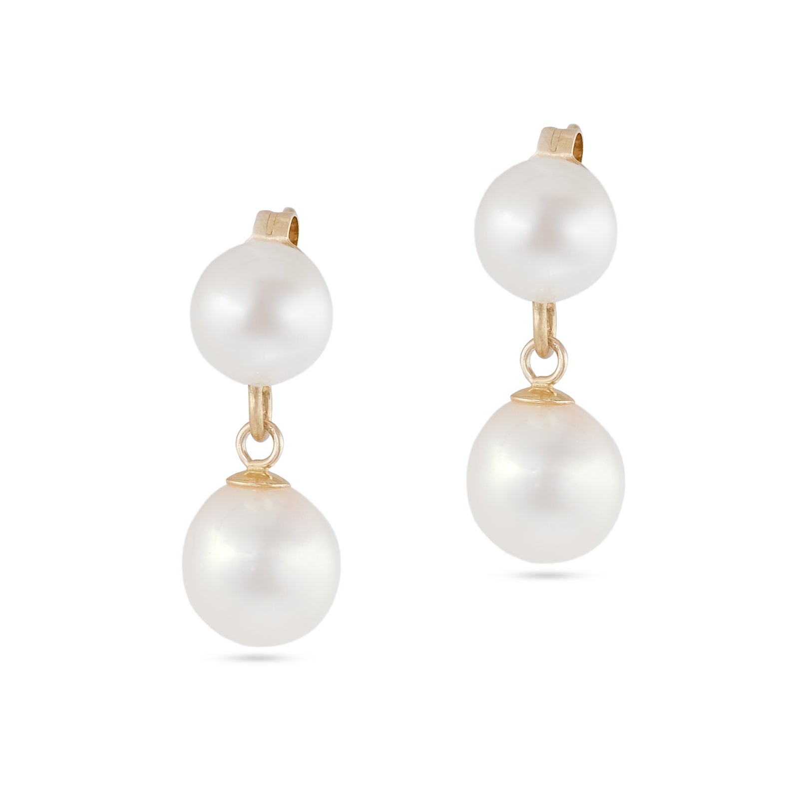 9ct Yellow Gold Double Pearl Drop Earrings