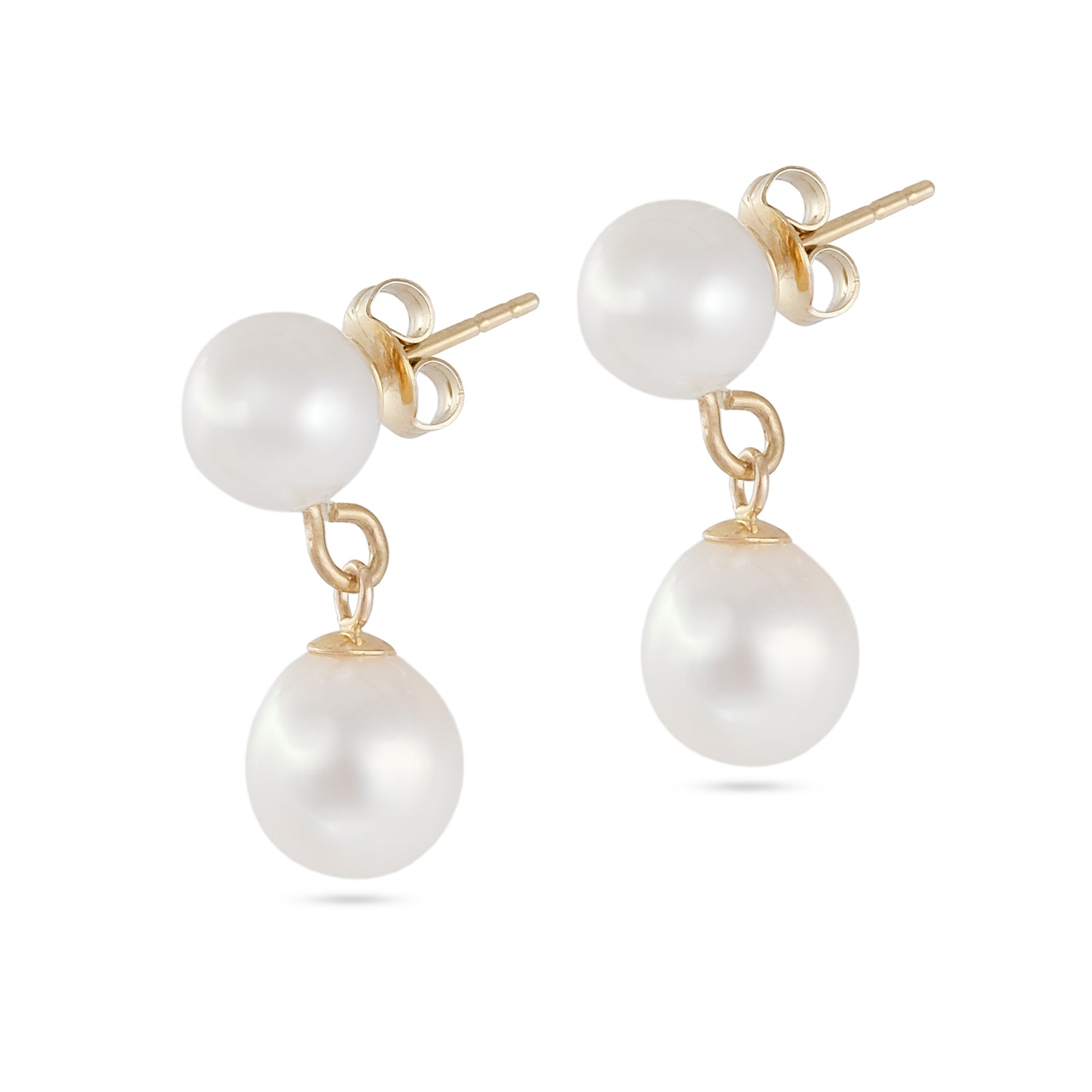 9ct Yellow Gold Double Pearl Drop Earrings