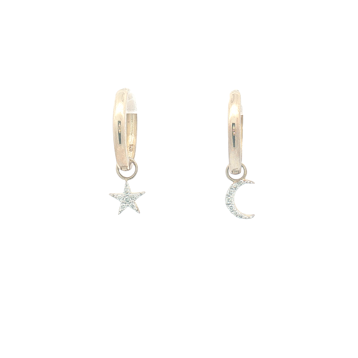 9ct Yellow Gold Huggie Hoops with Moon and Star diamond charms
