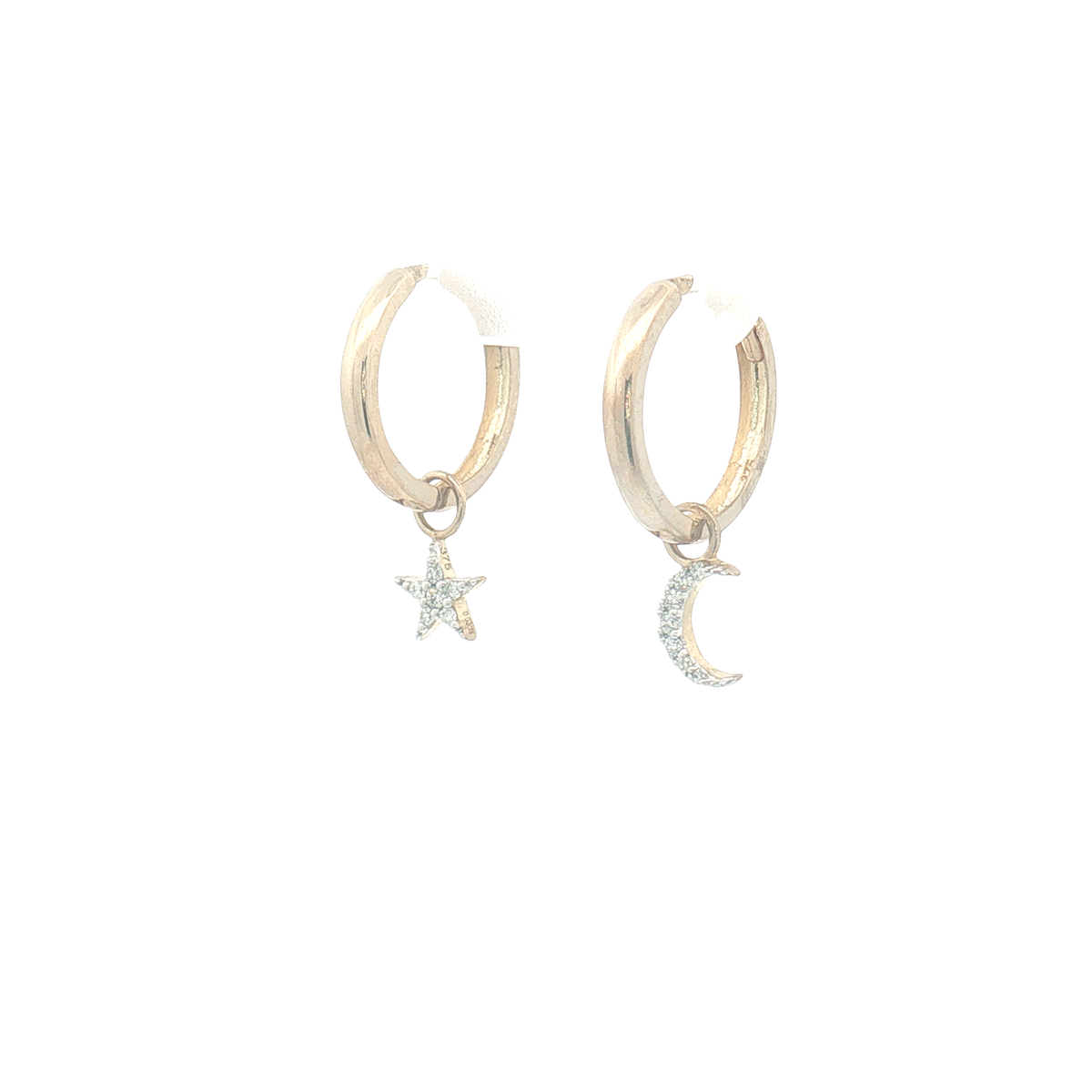 9ct Yellow Gold Huggie Hoops with Moon and Star diamond charms