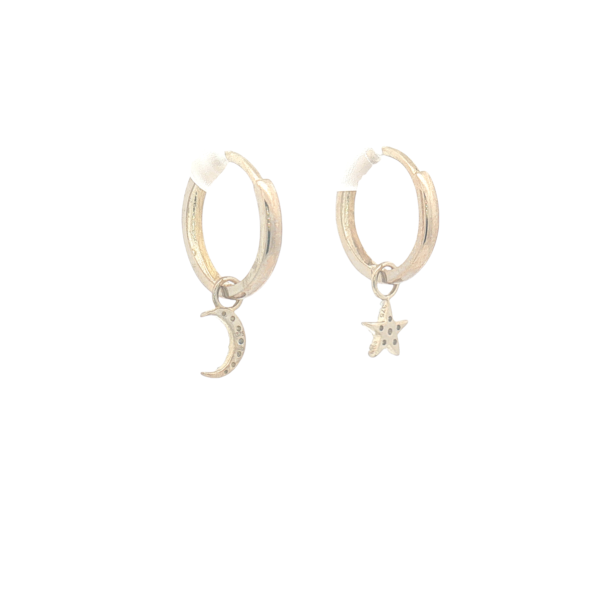 9ct Yellow Gold Huggie Hoops with Moon and Star diamond charms