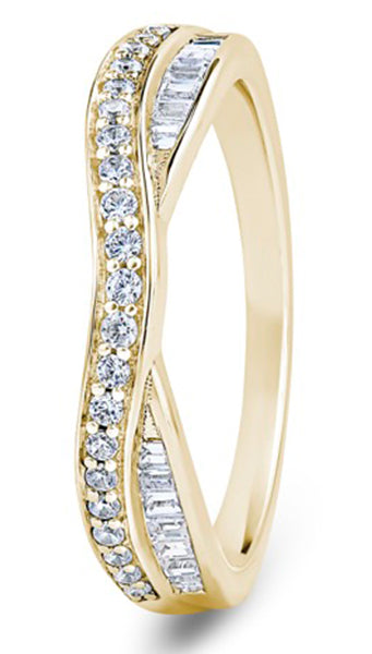 Round Brilliant &amp; Baguette Cut Entwined Double Row Diamond Wedding Ring