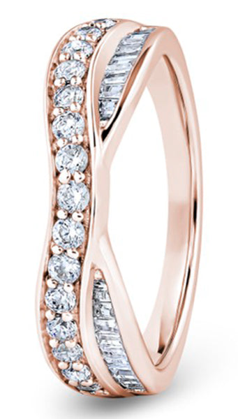 Round Brilliant &amp; Baguette Cut Entwined Double Row Diamond Wedding Ring