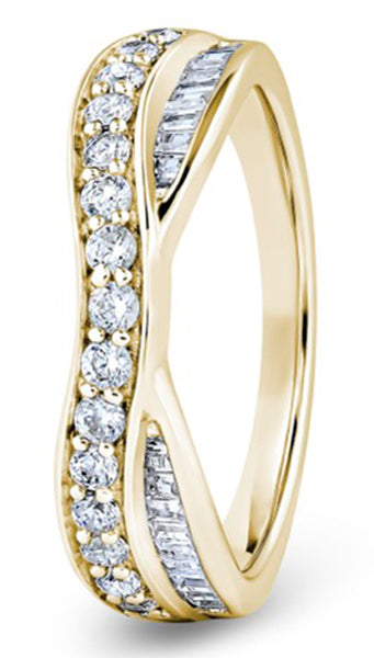 Round Brilliant &amp; Baguette Cut Entwined Double Row Diamond Wedding Ring