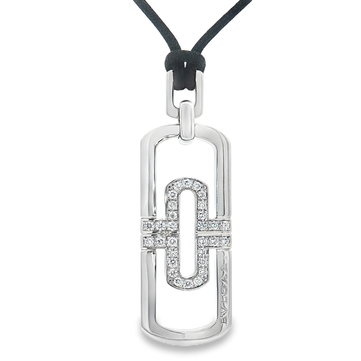 Bvlgari 18k White Gold Parentesi Diamond & Stainless Steel Necklace