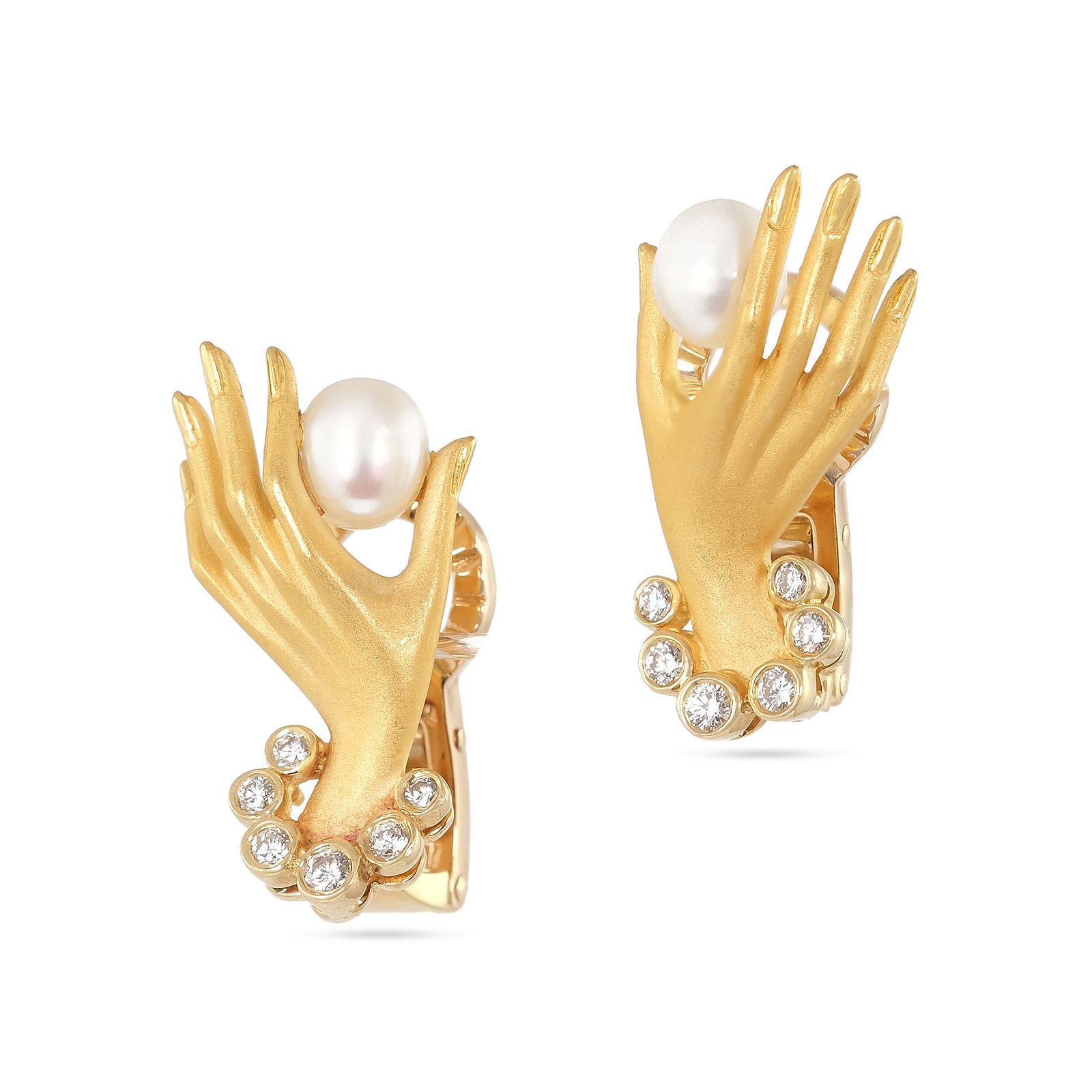 Carrera Y Carrera 18ct Las Manos Pearl and Diamond Hand Earrings