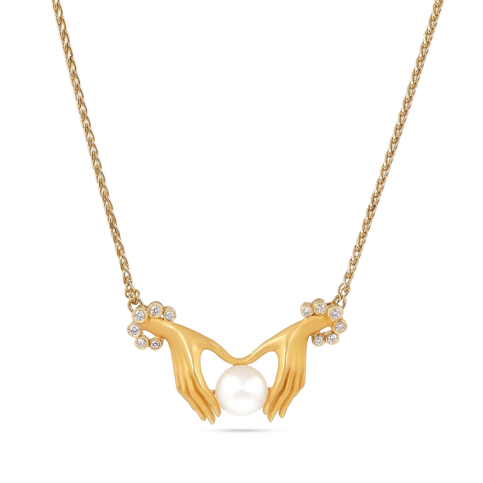 Carrera y Carrera Las Manos Pearl and Diamond Hand Necklace