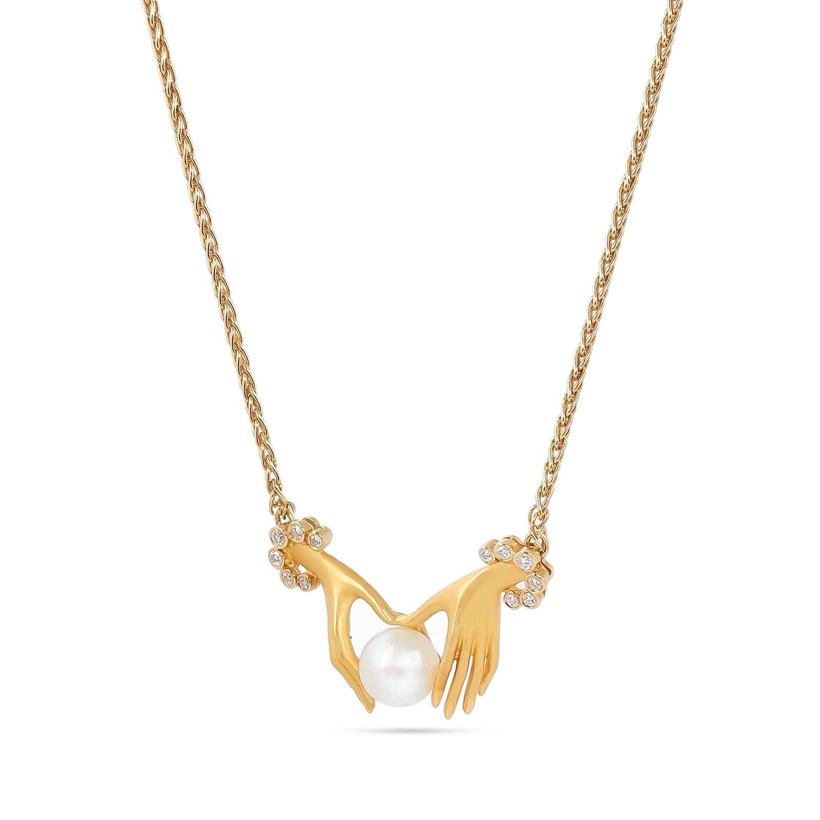 Carrera y Carrera Las Manos Pearl and Diamond Hand Necklace