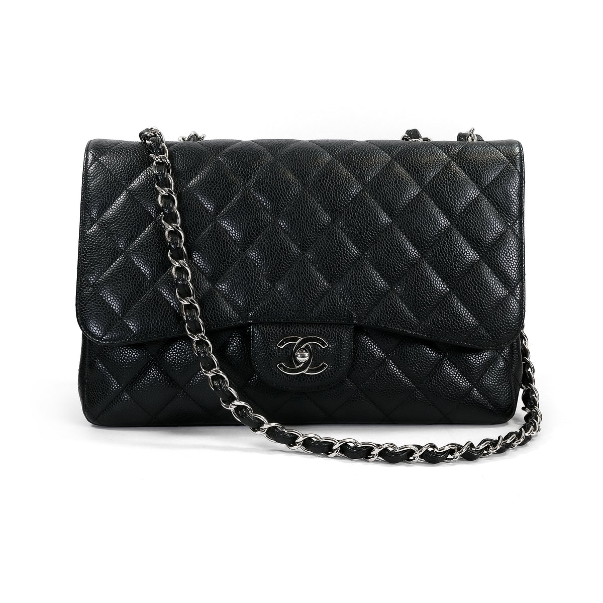 Chanel Black Caviar Jumbo Classic Flap Handbag